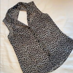 Black and Gray Leopard Print, Open Back, Tank Top